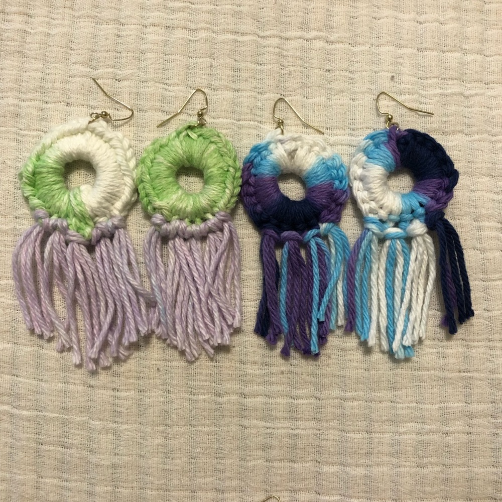 Bundle of 2 Crochet Boho Fringe Earrings (Handmade)
